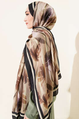 Akvarel Desen Bambu Kraş Şal Siyah - Başörtüsü