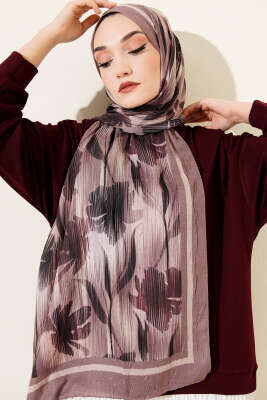 Akvarel Desen Bambu Kraş Şal Soft Kahve 