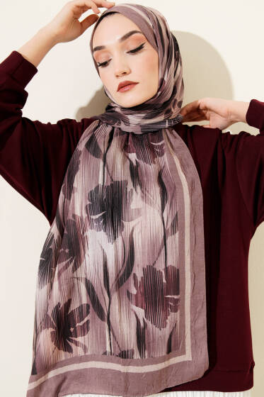 Akvarel Desen Bambu Kraş Şal Soft Kahve - Başörtüsü