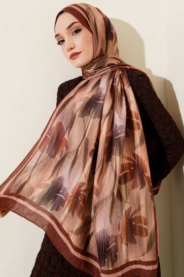 Akvarel Desen Bambu Kraş Şal Taba - Başörtüsü