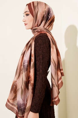 Akvarel Desen Bambu Kraş Şal Taba - Başörtüsü