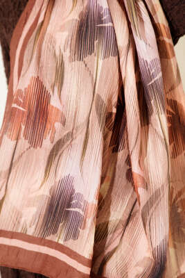 Akvarel Desen Bambu Kraş Şal Taba - Başörtüsü