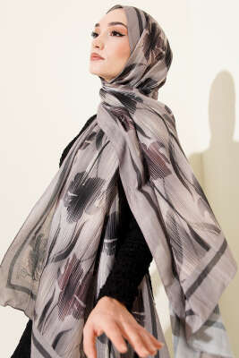 Akvarel Desen Bambu Kraş Şal Taş Gri 