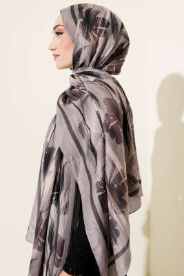 Akvarel Desen Bambu Kraş Şal Taş Gri - Başörtüsü