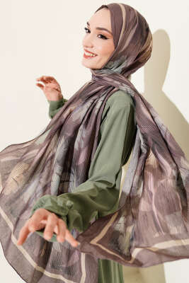 Akvarel Desen Bambu Kraş Şal Vizon 