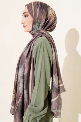 Akvarel Desen Bambu Kraş Şal Vizon - Başörtüsü