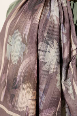 Akvarel Desen Bambu Kraş Şal Vizon - Başörtüsü