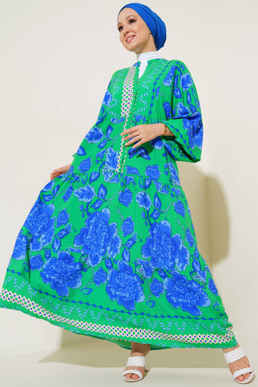 Alaçatı Dokuma Kiloş Düğmeli Elbise Benetton - Tesettür Elbise