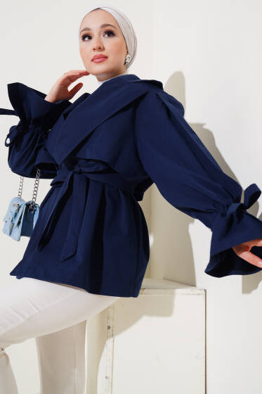 Aller Detaylı Kısa Trençkot Lacivert - Trençkot