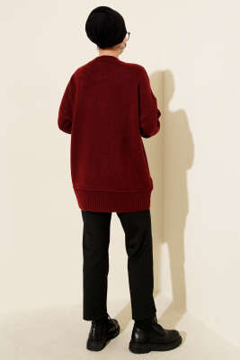 Alt Dikişli Yumoş Triko Tunik Bordo - Tunik
