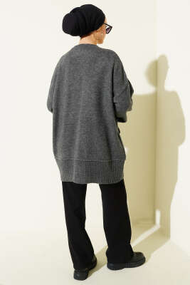 Alt Dikişli Yumoş Triko Tunik Füme - Tunik