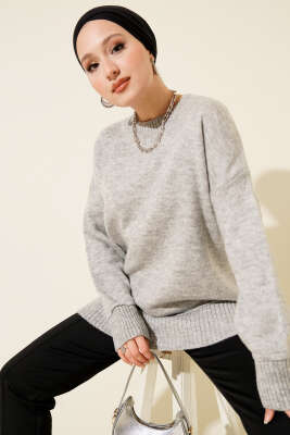 Alt Dikişli Yumoş Triko Tunik Gri - ARISOY