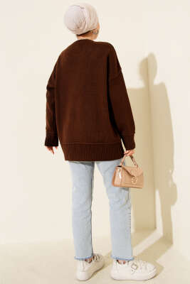 Alt Dikişli Yumoş Triko Tunik Kahve - Tunik