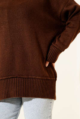 Alt Dikişli Yumoş Triko Tunik Kahve - Tunik