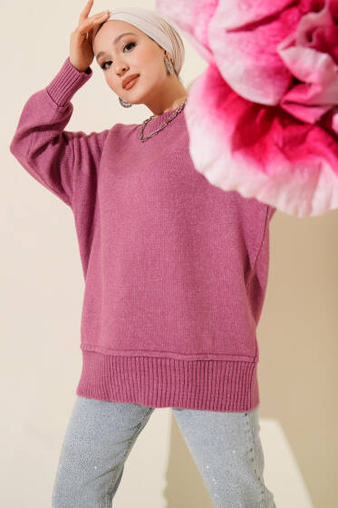 Alt Dikişli Yumoş Triko Tunik Magenta - Tunik