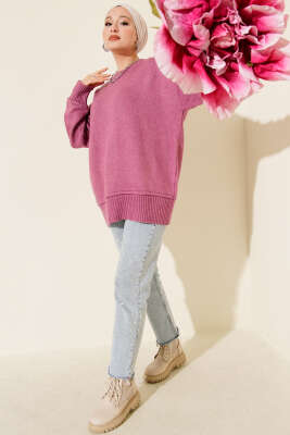 Alt Dikişli Yumoş Triko Tunik Magenta - Tunik