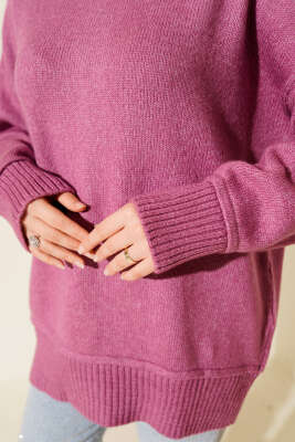 Alt Dikişli Yumoş Triko Tunik Magenta - Tunik