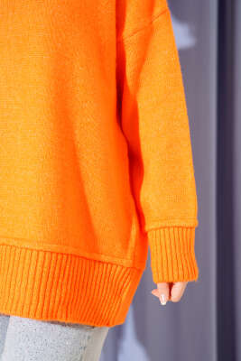 Alt Dikişli Yumoş Triko Tunik Oranj - Tunik