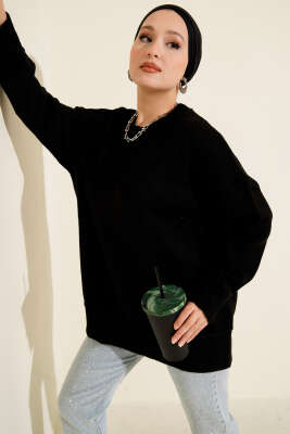 Alt Dikişli Yumoş Triko Tunik Siyah - Tunik