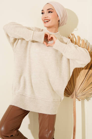 Alt Dikişli Yumoş Triko Tunik Taş - Tunik