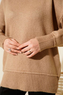 Alt Dikişli Yumoş Triko Tunik Vizon - Tunik