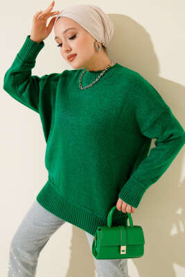 Alt Dikişli Yumoş Triko Tunik Yeşil - ARISOY