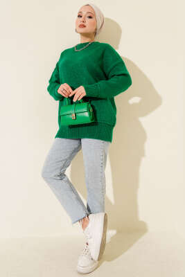 Alt Dikişli Yumoş Triko Tunik Yeşil - Tunik