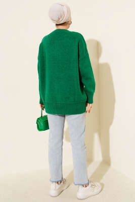 Alt Dikişli Yumoş Triko Tunik Yeşil - Tunik