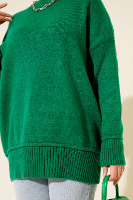 Alt Dikişli Yumoş Triko Tunik Yeşil - Tunik