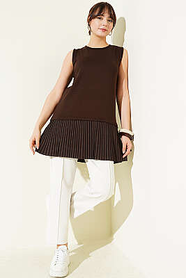 Alt Piliseli Kolsuz İçlik Kahve - Kadın İçlik