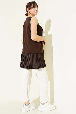 Alt Piliseli Kolsuz İçlik Kahve - Kadın İçlik