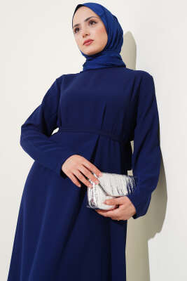 Altı Piliseli Dantelli Elbise Lacivert - Tesettür Elbise