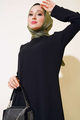 Altı Piliseli Dantelli Elbise Siyah - Tesettür Elbise