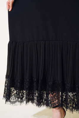 Altı Piliseli Dantelli Elbise Siyah - Tesettür Elbise