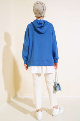 Altı Poplin Kapüşonlu Tunik Saks - Tunik