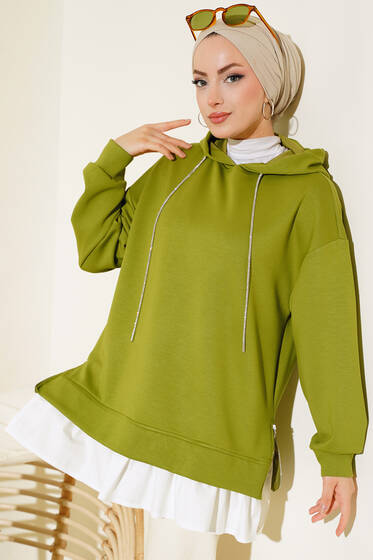 Altı Poplin Kapüşonlu Tunik Yeşil - Tunik