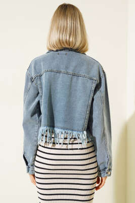 Altı Püsküllü Kısa Kot Ceket Mavi - Kadın Giyim Modelleri