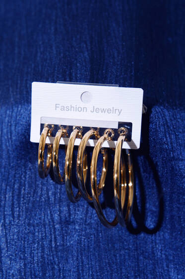 Altılı Halka Küpe Seti Gold - Küpe