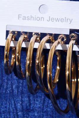 Altılı Halka Küpe Seti Gold - Küpe