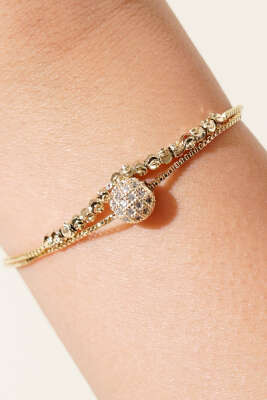 Altın Renk Taşlı Top Detaylı Bileklik Gold - Bileklik