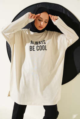 Always Baskılı Oversize Tunik Bej 