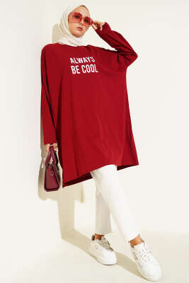 Always Baskılı Oversize Tunik Bordo - Tunik