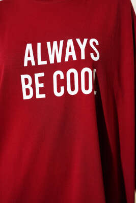 Always Baskılı Oversize Tunik Bordo - Tunik