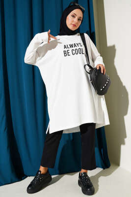 Always Baskılı Oversize Tunik Ekru - Tunik
