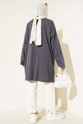 Always Baskılı Oversize Tunik Füme - Tunik