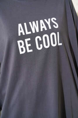 Always Baskılı Oversize Tunik Füme - Tunik