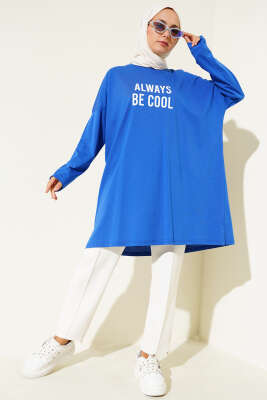 Always Baskılı Oversize Tunik Saks - Tunik