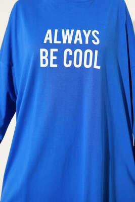 Always Baskılı Oversize Tunik Saks - Tunik
