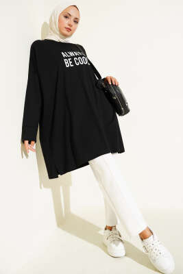 Always Baskılı Oversize Tunik Siyah - Tunik