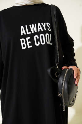Always Baskılı Oversize Tunik Siyah - Tunik